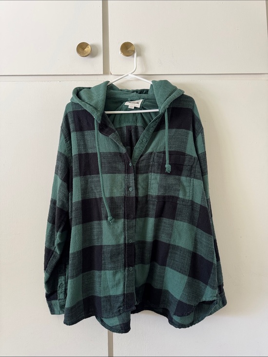 American Eagle Outfitters Tops - American Eagle Outfitters Green Corduroy Hooded Shirt Jacket